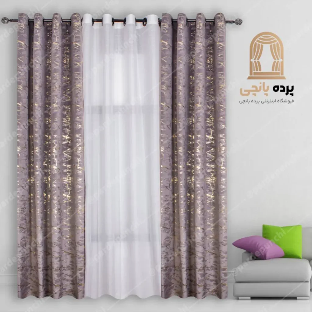پرده مخمل طلاکوب طوسی تیره