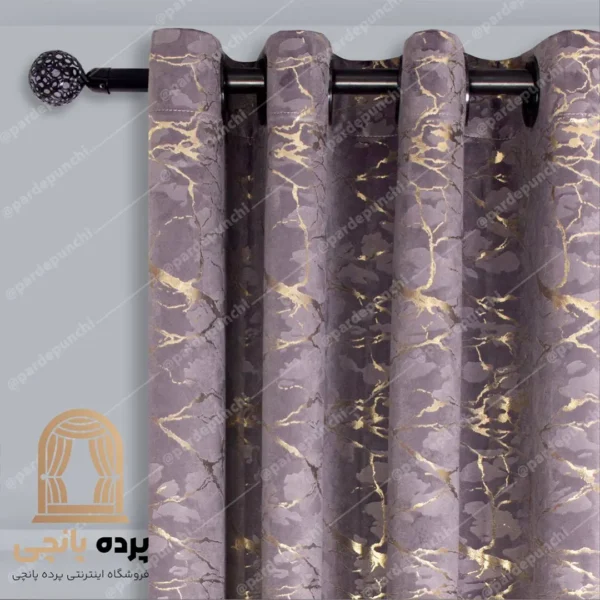پرده مخمل طلاکوب طوسی تیره