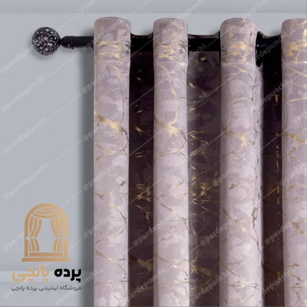 پرده مخمل طلاکوب طوسی روشن