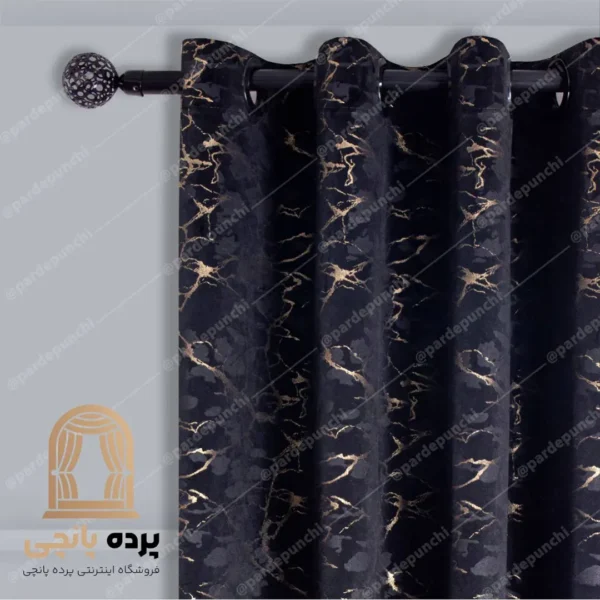 پرده مخمل طلاکوب مشکی