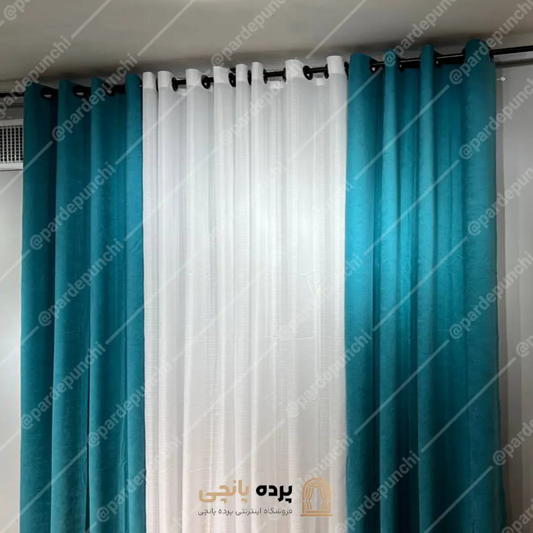 پرده کتان فیروزه ای