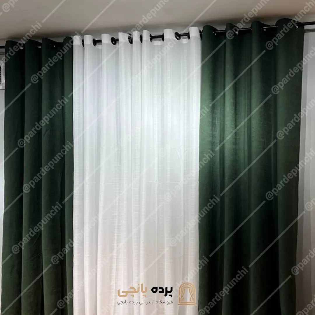 پرده کتان سبز تیره